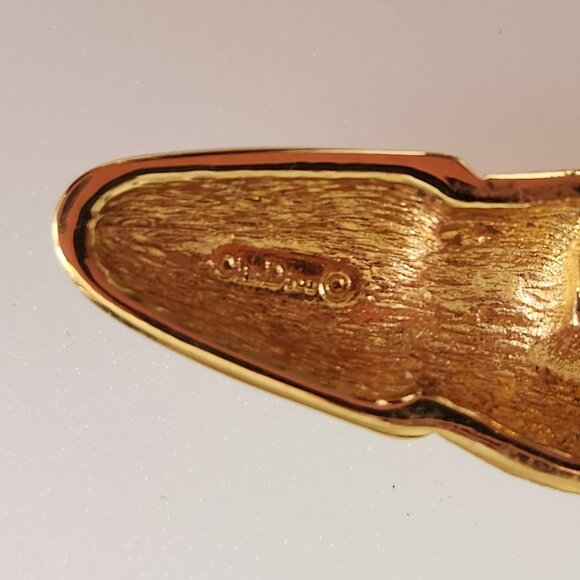 1980-S CHRISTIAN DIOR SIGNED BIG VINTAGE GOLD TONE BROOCH - Picture 5 of 7